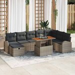 vidaXL Ensemble de canapé de jardin avec coussin 9 Pièces Gris Poly rotin