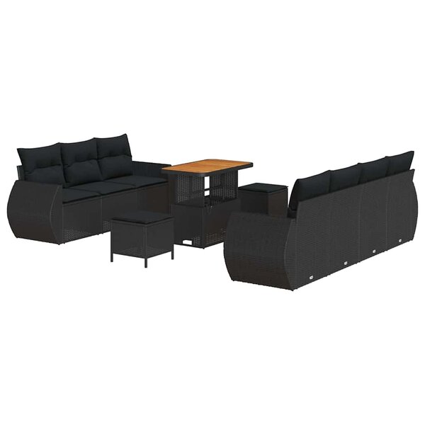 vidaXL Ensemble de canapé de jardin 10 Pièces Noir polyrotin