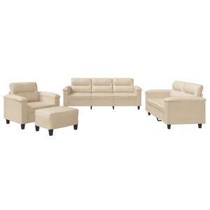 vidaXL Ensemble de canapés 4 Pièces avec coussins crème tissu microfibre