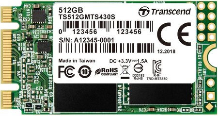 Disque Dur SSD Transcend 430S 512Go - SATA M.2 Type 2242