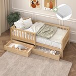 Lit Isa 2 tiroirs barrière naturel + matelas