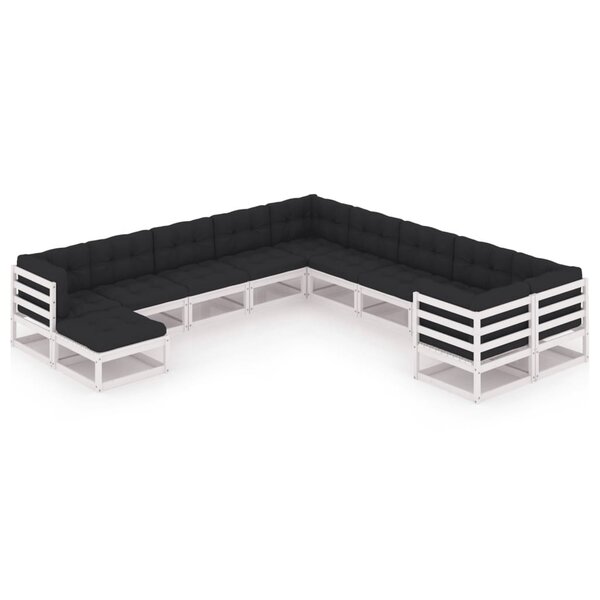 vidaXL Salon de jardin 11 Pièces avec coussins Blanc Bois de pin massif