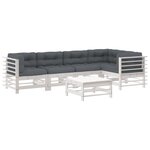 vidaXL Salon de jardin 6 Pièces avec coussins blanc bois massif