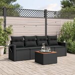 vidaXL Salon de jardin 5 Pièces avec coussins noir résine tressée