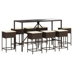 vidaXL Ensemble de bar de jardin 9 Pièces avec coussins marron poly rotin