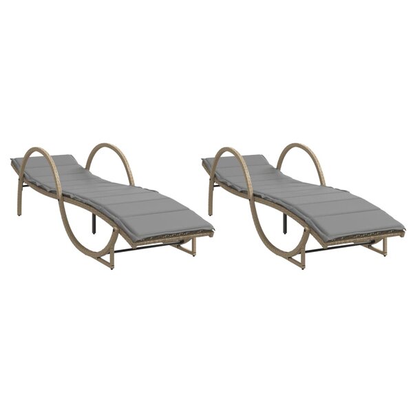 vidaXL Chaises longues lot de 2 avec coussins beige résine tressée