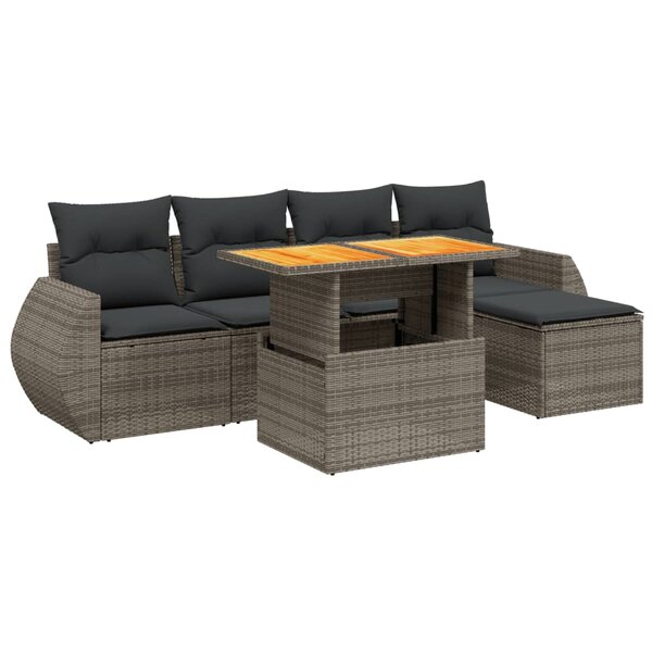 vidaXL Salon de jardin 6 Pièces avec coussins gris résine tressée