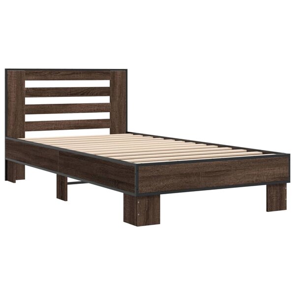 vidaXL Cadre de lit chêne marron 100x200 cm bois d'ingénierie et métal