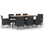 vidaXL Ensemble à manger jardin 9Pièces et coussins noir résine tressée