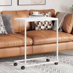 vidaXL Table d'appoint avec roues Blanc 55x35x70 cm Bois d'ingénierie