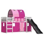 vidaXL Lit superposé avec toboggan et rideaux rose 90x190 cm