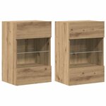 vidaXL Meubles muraux avec lumières LED pour TV 2 Pièces chêne artisanal