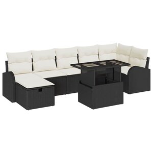 vidaXL Ensemble de canapé de jardin avec coussin 8 Pièces Noir Poly rotin