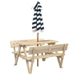 vidaXL Table de pique-nique pour 4 enfants avec parasol bois de sapin