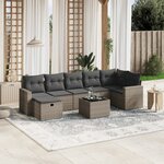 vidaXL Salon de jardin 8 Pièces avec coussins gris résine tressée