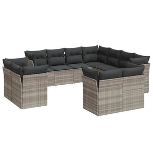 vidaXL Salon de jardin 11 Pièces avec coussins gris clair résine tressée