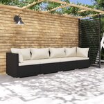 vidaXL Salon de jardin 4 Pièces avec coussins Résine tressée Noir