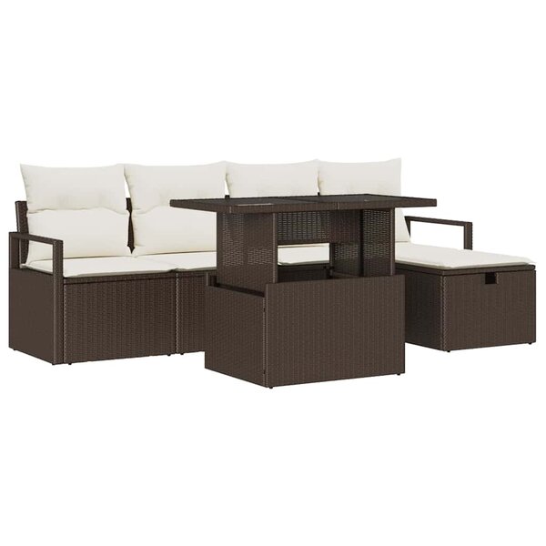 vidaXL Ensemble de canapé de jardin 6 Pièces Marron Poly rotin