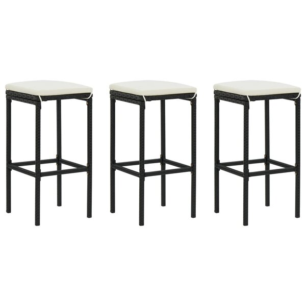 vidaXL Tabourets de bar avec coussins lot de 3 noir résine tressée