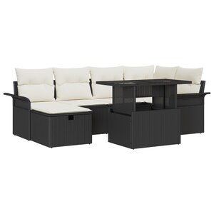 Ensemble de Canapés de Jardin 7 Pièces avec Coussins Rotin Poly Noir