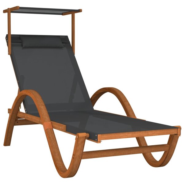 vidaXL Chaise longue avec auvent gris textilène/bois massif peuplier