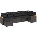 vidaXL Salon de jardin 7 Pièces avec coussins noir résine tressée