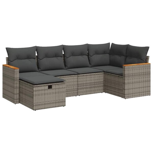 vidaXL Salon de jardin 6 Pièces avec coussins gris résine tressée