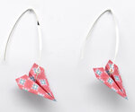 Boucles d'oreille papier origami avion rouge rosé