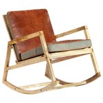 vidaXL Chaise à bascule Marron Cuir véritable et manguier massif
