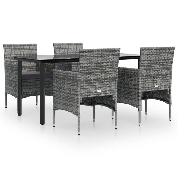 vidaXL Ensemble à manger de jardin et coussins 5Pièces Gris/noir