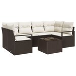 vidaXL Ensemble de canapé de jardin avec coussin 7 Pièces Marron  Crème
