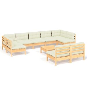 vidaXL Salon de jardin 10 Pièces avec coussins crème bois de pin massif