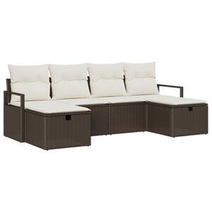 Ensemble de canapé de jardin vidaXL 6 pièces avec coussins Brun Poly Rotin