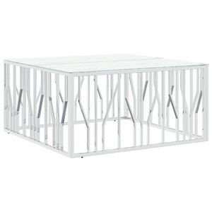 vidaXL Table basse argenté 100x100x50 cm acier inoxydable et verre
