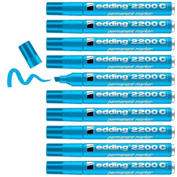 Marqueur Permanent 2200C Corps Alu Pointe Biseau Bleu clair 1-5 mm x 10 EDDING