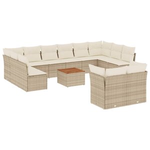 vidaXL Salon de jardin avec coussins 13 Pièces beige résine tressée