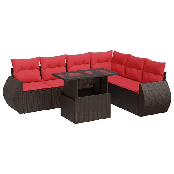 vidaXL Salon de jardin avec coussins 7Pièces marron résine tressée acacia