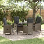 vidaXL Ensemble de salle à manger de jardin 5 pièces avec coussins en rotin poli gris