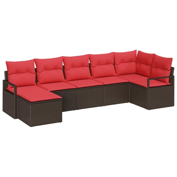 vidaXL Ensemble de canapé de jardin avec coussin 7 Pièces Marron et rouge