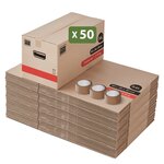 Pack and Move - Lot 50 Cartons Déménagement Premium - 60 X 30 X 30 - Extrême Résistance 20KG - Réutilisable - Poignées Renforcées - 3 Adhésifs Offerts