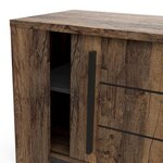 Meuble TV MONACO - 2 portes coulissantes + 3 étageres - bois oak et noir - 184.5 x 42.3 x 51.8 cm