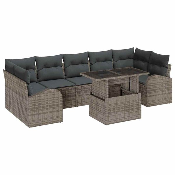 vidaXL Ensemble de canapé de jardin avec coussin 8 Pièces Gris Poly rotin