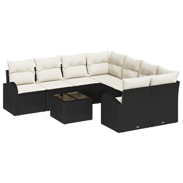 vidaXL Canapé de jardin 9 pièces avec coussins noirs en poly rattan
