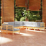 vidaXL Salon de jardin 9 Pièces avec coussins gris bois de pin massif