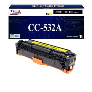 T3AZUR - Toner compatible avec CC532A pour HP Color LaserJet CP2000 CP2020 CP2024 CP2024DN CP2024N CP2025 CP2025DN CP2025N CP2025X - Jaune