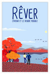 Carte RÊVER l'avenir et le rendre possible avec Enveloppe - Affichette Mini Poster Format 17x11 5cm Style Rétro Vintage Illustration Graphique - Couple Arbres Automne Migration Oiseaux