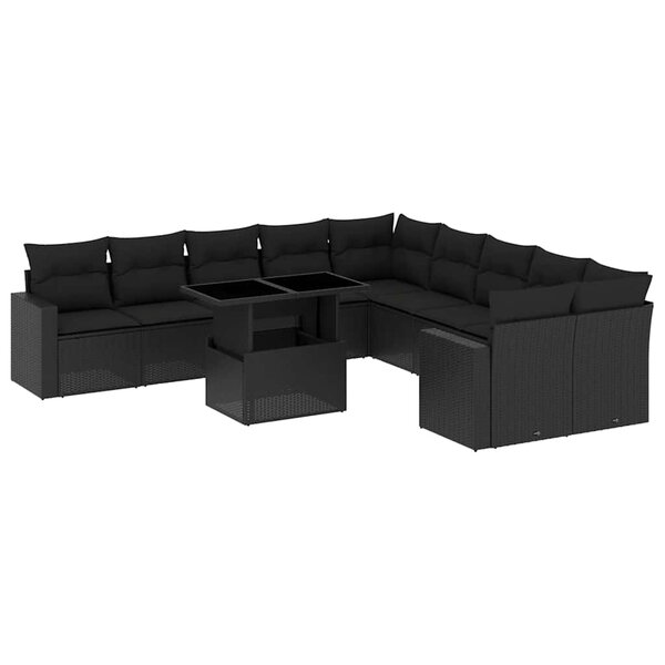 vidaXL Salon de jardin 11 Pièces avec coussins noir résine tressée