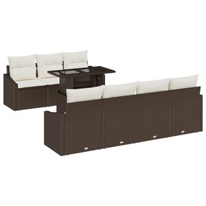 vidaXL Ensemble de jardin 8 pièces avec coussins marron en poly rattan