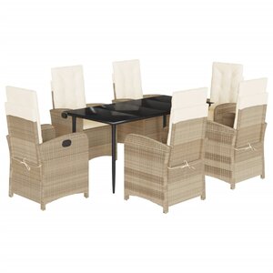 vidaXL Ensemble à manger de jardin et coussins 7 Pièces beige poly rotin