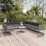 vidaXL Salon de jardin 12 Pièces avec coussins Résine tressée Gris